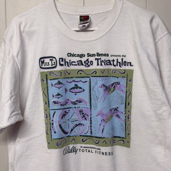 Mrs. T's Chicago Sun Times Triathlon Bally Total Fitness Bud Light Ad Tee Men L - Picture 3 of 11